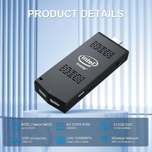 AKLWY Mini PC Stick Windows 11 Pro Celeron N4000 8GB DDR4 128GB SSD Mini Computer Intel Compute Stick Support HDMI 4K 60Hz, Gigabit Ethernet, 2.4G/5G WiFi, Bluetooth 4.2, Auto Power On in Saudi Arabia