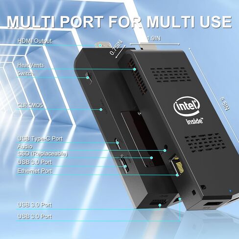 Mini PC Stick Windows 11 Pro Celeron N4000 8GB DDR4 128GB SSD كمبيوتر صغير Intel Compute Stick يدعم HDMI 4K 60 هرتز، جيجابت إيثرنت، 2.4G/5G WiFi، بلوتوث 4.2، تشغيل تلقائي in Saudi Arabia