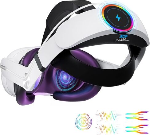 Head Strap for Meta Quest 3, 10000mAh Battery Pack for Oculus Quest 3 with RGB Light, Extended 6H Playtime with Enhanced Comfort and Balance, VR Accessories Adjustable Head Strap, Free Stickers in Saudi Arabia