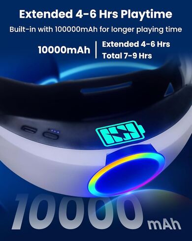 Head Strap for Meta Quest 3, 10000mAh Battery Pack for Oculus Quest 3 with RGB Light, Extended 6H Playtime with Enhanced Comfort and Balance, VR Accessories Adjustable Head Strap, Free Stickers in Saudi Arabia