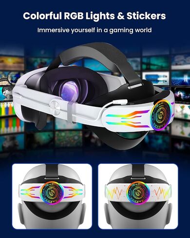 Head Strap for Meta Quest 3, 10000mAh Battery Pack for Oculus Quest 3 with RGB Light, Extended 6H Playtime with Enhanced Comfort and Balance, VR Accessories Adjustable Head Strap, Free Stickers in Saudi Arabia