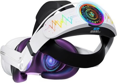 Head Strap for Meta Quest 3, 10000mAh Battery Pack for Oculus Quest 3 with RGB Light, Extended 6H Playtime with Enhanced Comfort and Balance, VR Accessories Adjustable Head Strap, Free Stickers in Saudi Arabia