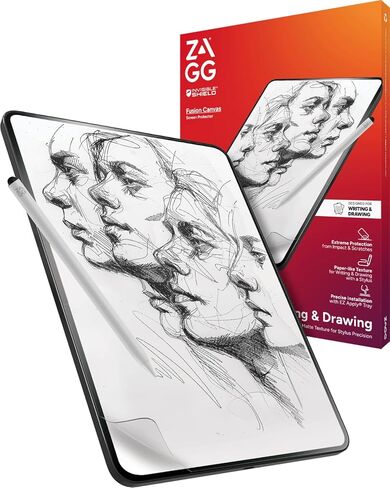 واقي شاشة ZAGG Fusion Canvas iPad Pro 11 بوصة (M4) - سطح ملمس ورق غير لامع للرسم والكتابة - حماية هجينة مرنة، مقاوم للخدش والتأثير، سهل التطبيق in Saudi Arabia