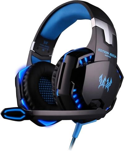 Gaming Headset with Mic for PC,PS4,Xbox One,Over-ear Headphones with Volume Control LED Light Cool Style Stereo,Noise Reduction for Laptops,Smartphone,Computer (Black & Blue) in Saudi Arabia