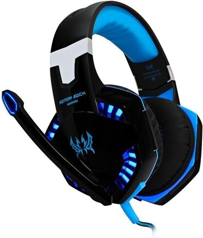 Gaming Headset with Mic for PC,PS4,Xbox One,Over-ear Headphones with Volume Control LED Light Cool Style Stereo,Noise Reduction for Laptops,Smartphone,Computer (Black & Blue) in Saudi Arabia