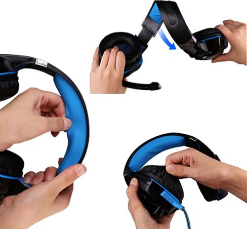 Gaming Headset with Mic for PC,PS4,Xbox One,Over-ear Headphones with Volume Control LED Light Cool Style Stereo,Noise Reduction for Laptops,Smartphone,Computer (Black & Blue) in Saudi Arabia
