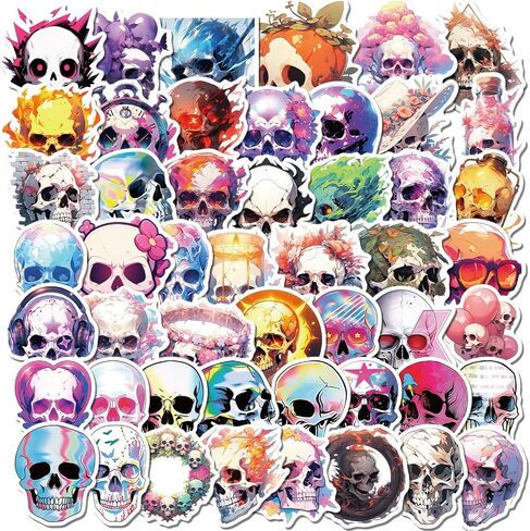 50 PC Sugar Skull Vinyl Stickers Pack, Laptop Skull Decals Decorations for Water Bottle Luggage Computer Skateboard Guitar Motorcycle Bike Nature Stickers Teens Girls Kids Adults in Saudi Arabia