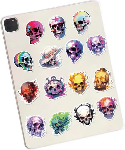 50 PC Sugar Skull Vinyl Stickers Pack, Laptop Skull Decals Decorations for Water Bottle Luggage Computer Skateboard Guitar Motorcycle Bike Nature Stickers Teens Girls Kids Adults in Saudi Arabia