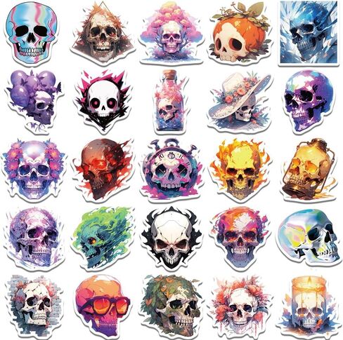 50 PC Sugar Skull Vinyl Stickers Pack, Laptop Skull Decals Decorations for Water Bottle Luggage Computer Skateboard Guitar Motorcycle Bike Nature Stickers Teens Girls Kids Adults in Saudi Arabia