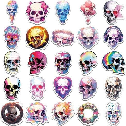 50 PC Sugar Skull Vinyl Stickers Pack, Laptop Skull Decals Decorations for Water Bottle Luggage Computer Skateboard Guitar Motorcycle Bike Nature Stickers Teens Girls Kids Adults in Saudi Arabia