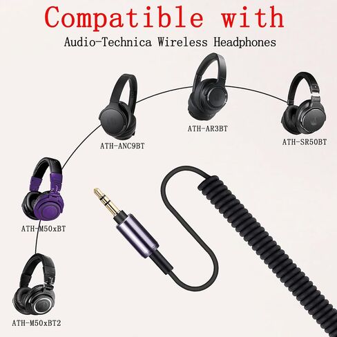 FAAEAL ATH-M50xBT Coiled Audio Cable Compatible with Audio Technica SR50BT ANC9 Sony WH-1000XM5 XM4 WH-XB910N MDR-1000X Headphones 3.5mm(1/8") Extension Wire with 6.35mm(1/4") Adapter 14ft in Saudi Arabia