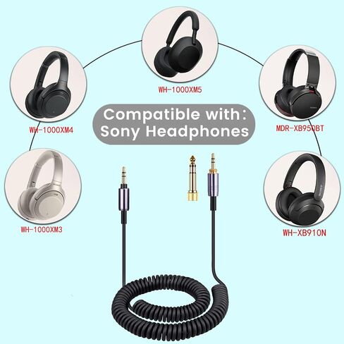 FAAEAL ATH-M50xBT Coiled Audio Cable Compatible with Audio Technica SR50BT ANC9 Sony WH-1000XM5 XM4 WH-XB910N MDR-1000X Headphones 3.5mm(1/8") Extension Wire with 6.35mm(1/4") Adapter 14ft in Saudi Arabia