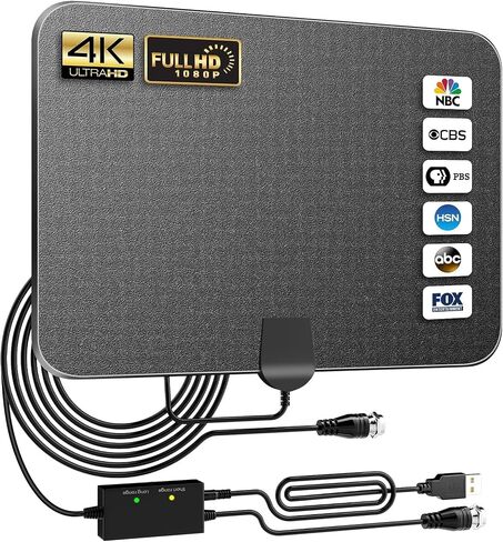 2024 Upgraded TV Antenna for Smart TV, 490+ Miles Range TV Antenna Indoor with Signal Amplifier, Digital Antenna Ultra-Long Cover Reception Support 4K 1080p All TV's-18ft Coaxial Cable, Black in Saudi Arabia
