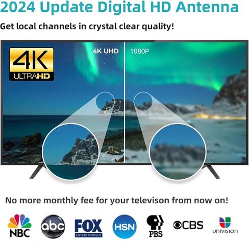 2024 Upgraded TV Antenna for Smart TV, 490+ Miles Range TV Antenna Indoor with Signal Amplifier, Digital Antenna Ultra-Long Cover Reception Support 4K 1080p All TV's-18ft Coaxial Cable, Black in Saudi Arabia