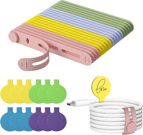 32Pcs Nearockle Cable Labels and Silicone Cable Ties Value Cable Management Set, 20 Cable Ties+12 Cord Labels for Electronics, Travel Home Office Desk Wire Organization(Black&White) in Saudi Arabia