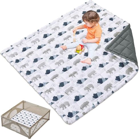 Thick Cotton 50x50 Baby Play Mat for Playpen, Soft Cushioning Playpen Baby Mat for Kids Toddler Crawling and Playing,Machine Washable Mat and Foldable for Easy Store in Saudi Arabia