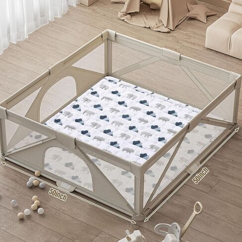 Thick Cotton 50x50 Baby Play Mat for Playpen, Soft Cushioning Playpen Baby Mat for Kids Toddler Crawling and Playing,Machine Washable Mat and Foldable for Easy Store in Saudi Arabia