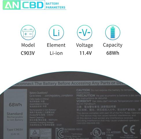 C903V Laptop Battery Compatible with Dell Precision 7550 7560 7750 7760 Series C903V 17C06 068N03 PKWVM 453-BBCP 0447VR 447VR 0CR72X CR72X 3ICP4/60/81-2 11.4V 68Wh/5667mAh in Saudi Arabia