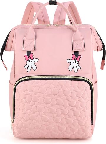 Cartoon Mouse Diaper Bag Backpack, Waterproof Diaper Nappy Bag Travel Back Pack Large Capacity Pink in Saudi Arabia