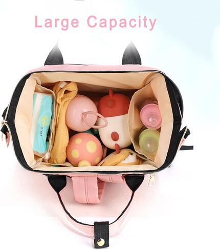 Cartoon Mouse Diaper Bag Backpack, Waterproof Diaper Nappy Bag Travel Back Pack Large Capacity Pink in Saudi Arabia
