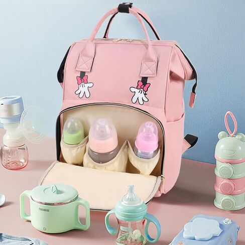 Cartoon Mouse Diaper Bag Backpack, Waterproof Diaper Nappy Bag Travel Back Pack Large Capacity Pink in Saudi Arabia