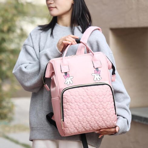Cartoon Mouse Diaper Bag Backpack, Waterproof Diaper Nappy Bag Travel Back Pack Large Capacity Pink in Saudi Arabia