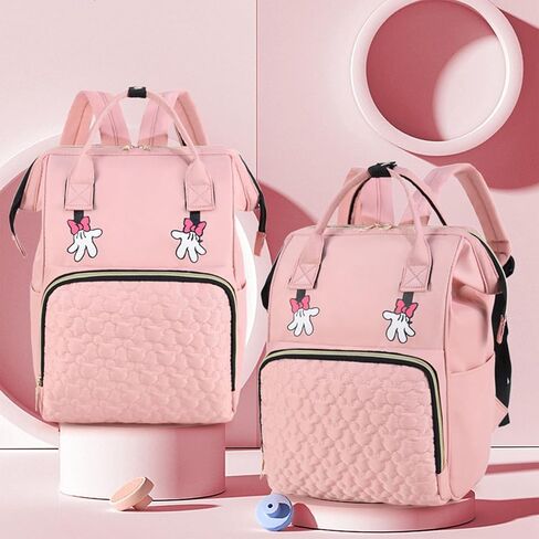 Cartoon Mouse Diaper Bag Backpack, Waterproof Diaper Nappy Bag Travel Back Pack Large Capacity Pink in Saudi Arabia