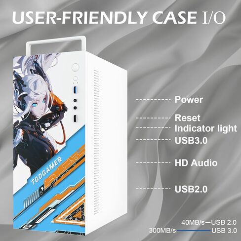 حافظة كمبيوتر Micro ATX مع مروحة حافظة كمبيوتر 1 × 80 مم، تدعم MATX، Mini-ITX، حافظة Micro ATX نحيفة بمقبض/ USB3.0x1، USB2.0X1، منفذ I/O، أبيض in Kuwait