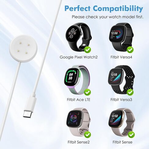 MoKo Charger Compatible with Google Pixel Watch 2/Fitbit Ace LTE Smartwatch, Magnetic Replacement Charging Dock with 3.3FT/1M USB-C Charging Cable Cord for Fitbit Versa 4/Versa 3/Sense 2/Sense, White in Saudi Arabia