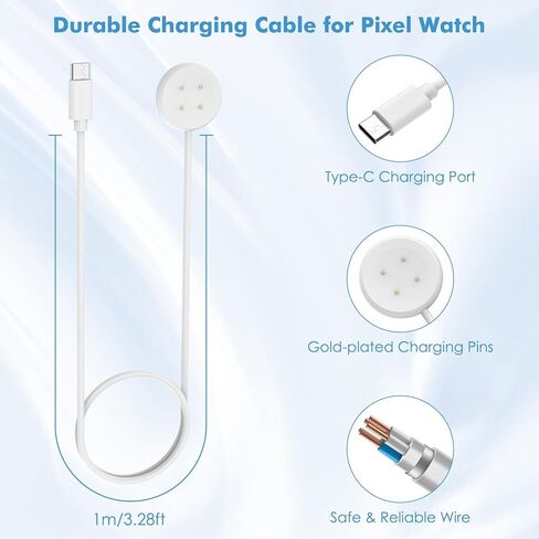 MoKo Charger Compatible with Google Pixel Watch 2/Fitbit Ace LTE Smartwatch, Magnetic Replacement Charging Dock with 3.3FT/1M USB-C Charging Cable Cord for Fitbit Versa 4/Versa 3/Sense 2/Sense, White in Saudi Arabia