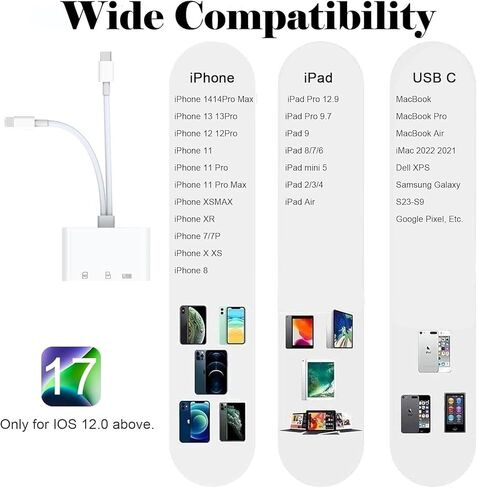 [معتمد من Apple MFi] قارئ بطاقات SD ومحول USB OTG لأجهزة iPhone/iPad، موصل Lightning مزدوج وموصل USB C إلى محول SD/TF مع فتحات بطاقة Micro SD وSD، يدعم SD/Micro SD/SDHC/SDXC/MMC in Kuwait