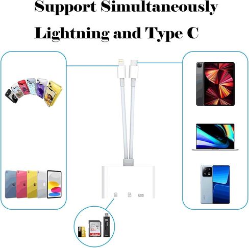 [معتمد من Apple MFi] قارئ بطاقات SD ومحول USB OTG لأجهزة iPhone/iPad، موصل Lightning مزدوج وموصل USB C إلى محول SD/TF مع فتحات بطاقة Micro SD وSD، يدعم SD/Micro SD/SDHC/SDXC/MMC in Kuwait