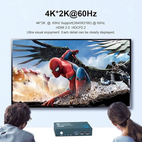 HDMI KVM Switch USB 3.0، 2 في 1 مخرج 4K@60 هرتز Kvm Switch، لجهازي كمبيوتر مشاركة شاشة واحدة 1 مجموعة لوحة مفاتيح وماوس USB 3.0 Kvm Switch، زر التبديل، مع 2 USB و2 كابلات HDMI in Kuwait