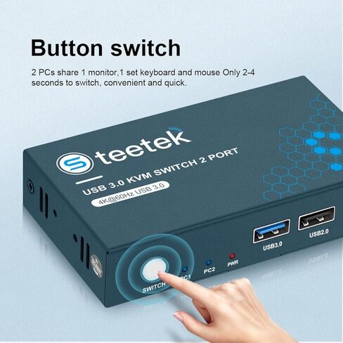 HDMI KVM Switch USB 3.0، 2 في 1 مخرج 4K@60 هرتز Kvm Switch، لجهازي كمبيوتر مشاركة شاشة واحدة 1 مجموعة لوحة مفاتيح وماوس USB 3.0 Kvm Switch، زر التبديل، مع 2 USB و2 كابلات HDMI in Kuwait