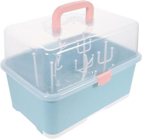 Toddmomy 1pc Portable Baby Bottle Drying Rack Storage Box Organizer with Cover,Large Bottle Storage Box Organizer for Home Kitchen in Saudi Arabia