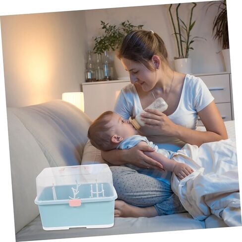 Toddmomy 1pc Portable Baby Bottle Drying Rack Storage Box Organizer with Cover,Large Bottle Storage Box Organizer for Home Kitchen in Saudi Arabia