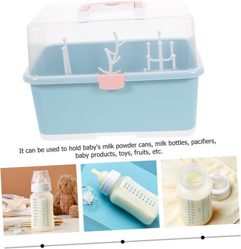 Toddmomy 1pc Portable Baby Bottle Drying Rack Storage Box Organizer with Cover,Large Bottle Storage Box Organizer for Home Kitchen in Saudi Arabia