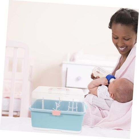 Toddmomy 1pc Portable Baby Bottle Drying Rack Storage Box Organizer with Cover,Large Bottle Storage Box Organizer for Home Kitchen in Saudi Arabia