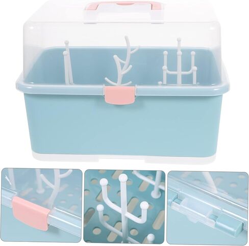 Toddmomy 1pc Portable Baby Bottle Drying Rack Storage Box Organizer with Cover,Large Bottle Storage Box Organizer for Home Kitchen in Saudi Arabia