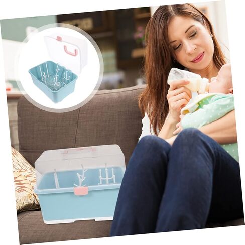 Toddmomy 1pc Portable Baby Bottle Drying Rack Storage Box Organizer with Cover,Large Bottle Storage Box Organizer for Home Kitchen in Saudi Arabia