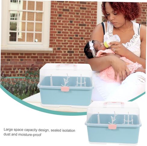 Toddmomy 1pc Portable Baby Bottle Drying Rack Storage Box Organizer with Cover,Large Bottle Storage Box Organizer for Home Kitchen in Saudi Arabia