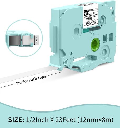 6 عبوات D210S H1100 E1000 D480BT P3200 شريط صانع الملصقات 12 مم 0.47 بوصة شريط مصفح متعدد الألوان أسود على أبيض/أرجواني فاتح/أزرق فاتح/وردي فاتح/أخضر نعناعي/شفاف لـ PT-D210 H110 D220 in Kuwait