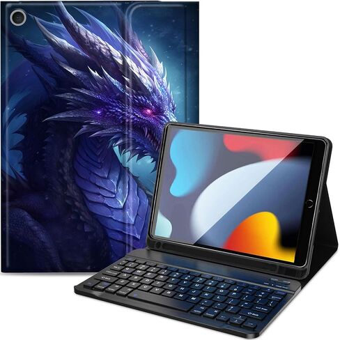 Keyboard Case for iPad 9th/8th/7th Generation 10.2 inch, Detachable Wireless Bluetooth Keyboard Slim PU Leather Protective Cover with Pencil Holder for iPad 10.2 2021/2020/2019, Purple Dragon in Saudi Arabia