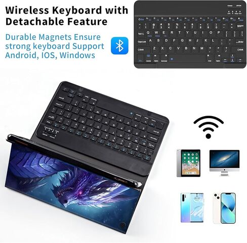 Keyboard Case for iPad 9th/8th/7th Generation 10.2 inch, Detachable Wireless Bluetooth Keyboard Slim PU Leather Protective Cover with Pencil Holder for iPad 10.2 2021/2020/2019, Purple Dragon in Saudi Arabia