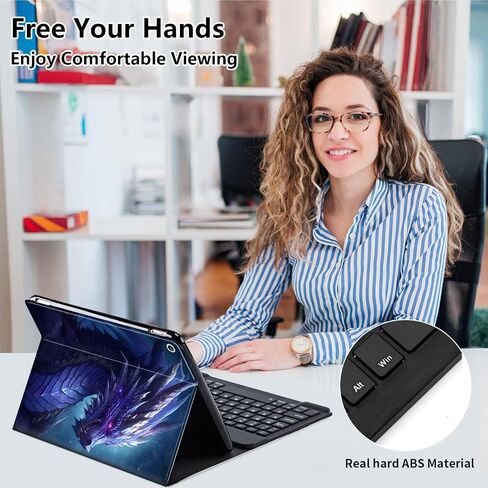 Keyboard Case for iPad 9th/8th/7th Generation 10.2 inch, Detachable Wireless Bluetooth Keyboard Slim PU Leather Protective Cover with Pencil Holder for iPad 10.2 2021/2020/2019, Purple Dragon in Saudi Arabia