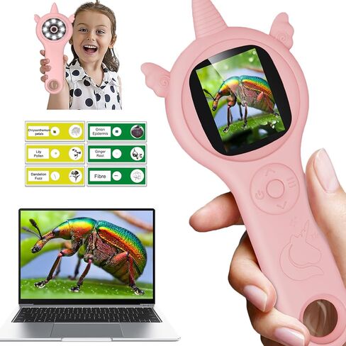 Microscope for Kids, 4X Handheld Kids Microscope with 8 Adjustable LED Lights, 2'' LCD Screen Mini Portable Microscope for Kids 6-12 Girls&Boys, Back to School Supplies&Christmas Birthday Gifts（pink） in Saudi Arabia