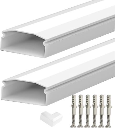 TV Cord Hider, Under Desk Cable Management,Cable Management,1 ft Cable Cover for up to 4 Cords, Ideal for Wall-Mounted TVs. Dimensions: 1 Pieces of L 1 ft x W 1.18 in x H 0.6 in (White) in Saudi Arabia