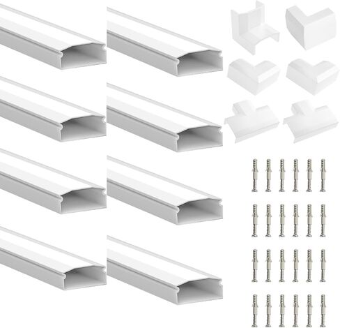 TV Cord Hider, Under Desk Cable Management,Cable Management,1 ft Cable Cover for up to 4 Cords, Ideal for Wall-Mounted TVs. Dimensions: 1 Pieces of L 1 ft x W 1.18 in x H 0.6 in (White) in Saudi Arabia