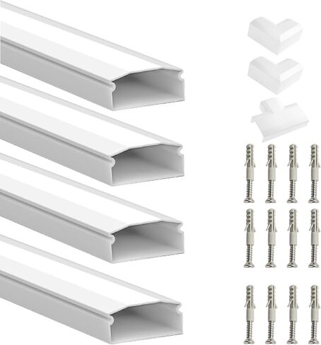 TV Cord Hider, Under Desk Cable Management,Cable Management,1 ft Cable Cover for up to 4 Cords, Ideal for Wall-Mounted TVs. Dimensions: 1 Pieces of L 1 ft x W 1.18 in x H 0.6 in (White) in Saudi Arabia