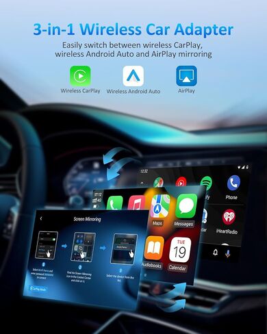 محول Android Auto اللاسلكي 3 في 1، محول CarPlay اللاسلكي مع AirPlay، محول Android Auto اللاسلكي ومحول Apple Car Play للسيارات السلكية من المصنع من عام 2016، التوصيل والتشغيل، التحديث عبر الإنترنت in Saudi Arabia